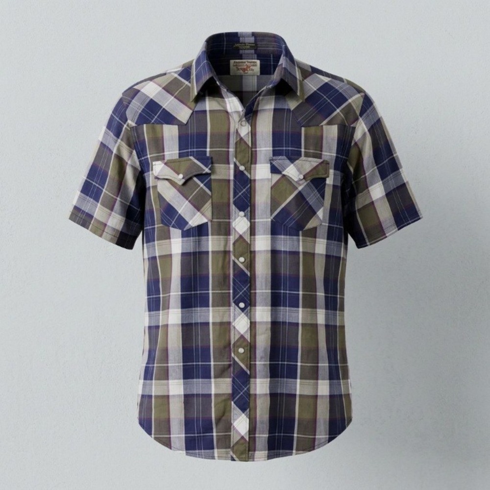 Authentic Western Youngbloods Mens Large Plaid Short Sleeve Pearl Snap Shirt